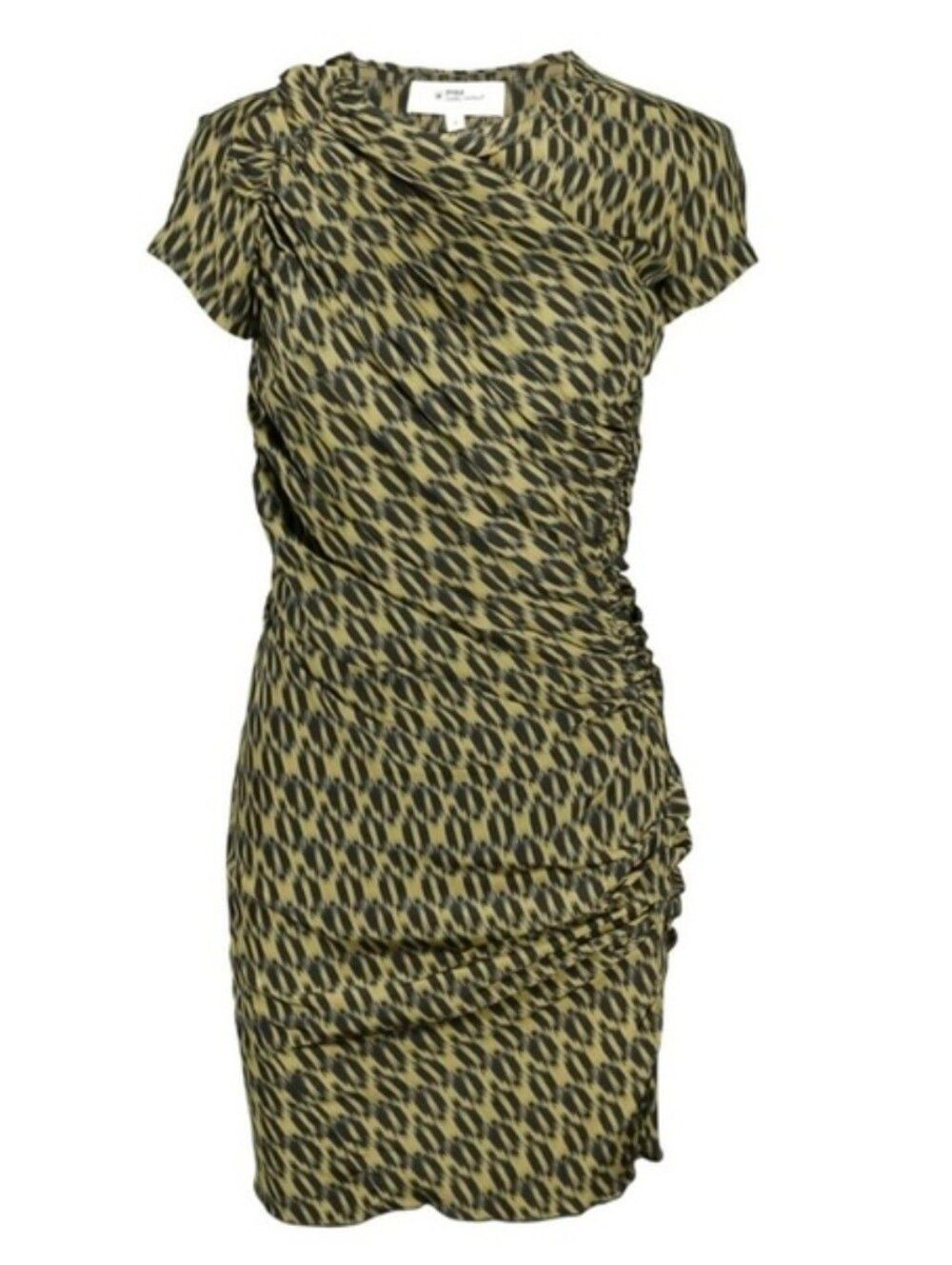 Isabel Marant Étoile Black Tan Silk Ikat Ruched Dress
